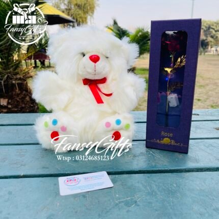 Fluffy Teddy Bear With Metal flower Box