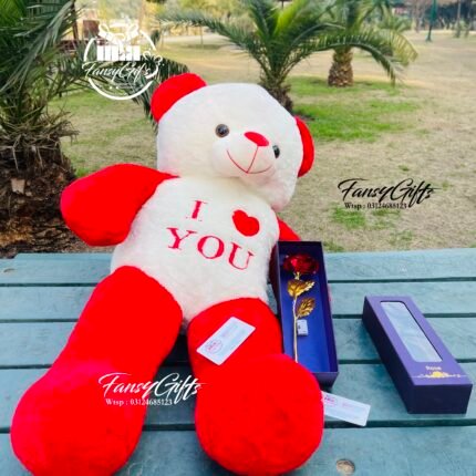 Teddy Bear With Metal flower Box ( PINK AND RED COLOUR )