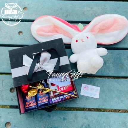 Luxury Fluffy Rabbit And Box with Chocolates and Meta Flowers