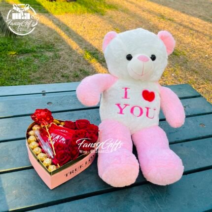 Luxury Floral Heart With Big Teddy